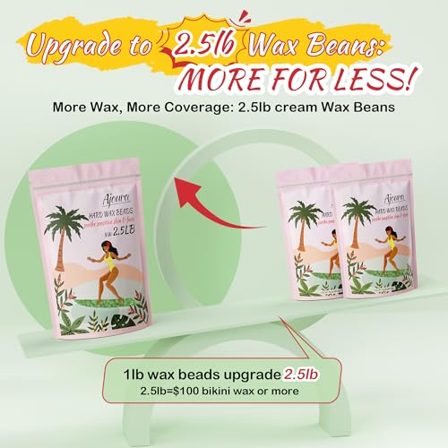Image of Ajoura 2.5LB Aloe Hard Wax Beads, Premium Wax for Sensitive Skin Hair Removal, Perfect for Full Body, Bikini, Face, Eyebrow, Back, Chest, Legs, Armpit, Big Pack Refill for Home & Salon Waxing (Green)