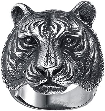 LineAve Men's Stainless Steel Tiger Ring