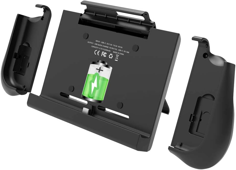 [Upgraded] BigBlue 10000mAh Battery Charger Case Compatible with Nintendo Switch with Joy-Con Grips, Dual USB-C(18W PD Quick Charging), Portable Backup SwitchCharger with Kickstand & Game Card Slot