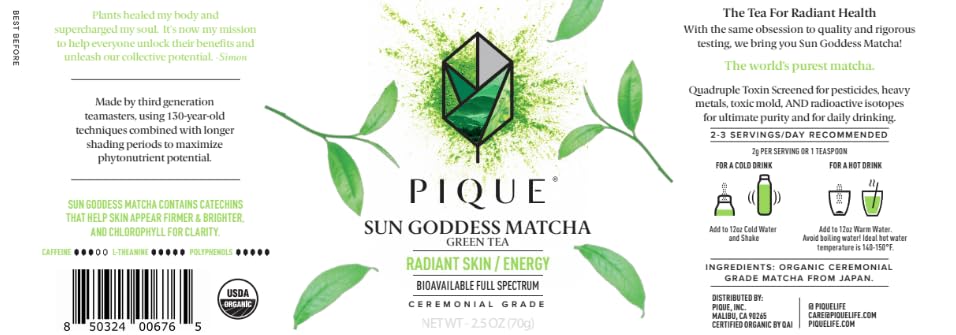 PIQUE Organic Sun Goddess Matcha Tin - Premium First Harvest Ceremonial Grade Matcha Green Tea Powder from Japan — view 3