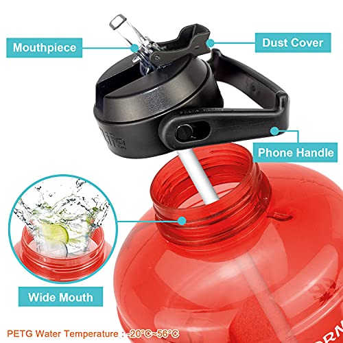 Quifit 1 Gallon Water Bottle - With Straw & Motivational Time Marker Leak-Proof Bpa Free Reusable Gym Sports Outdoor Large(128Oz) Capacity Water Jug(Red,1 Gallon) #TOP3