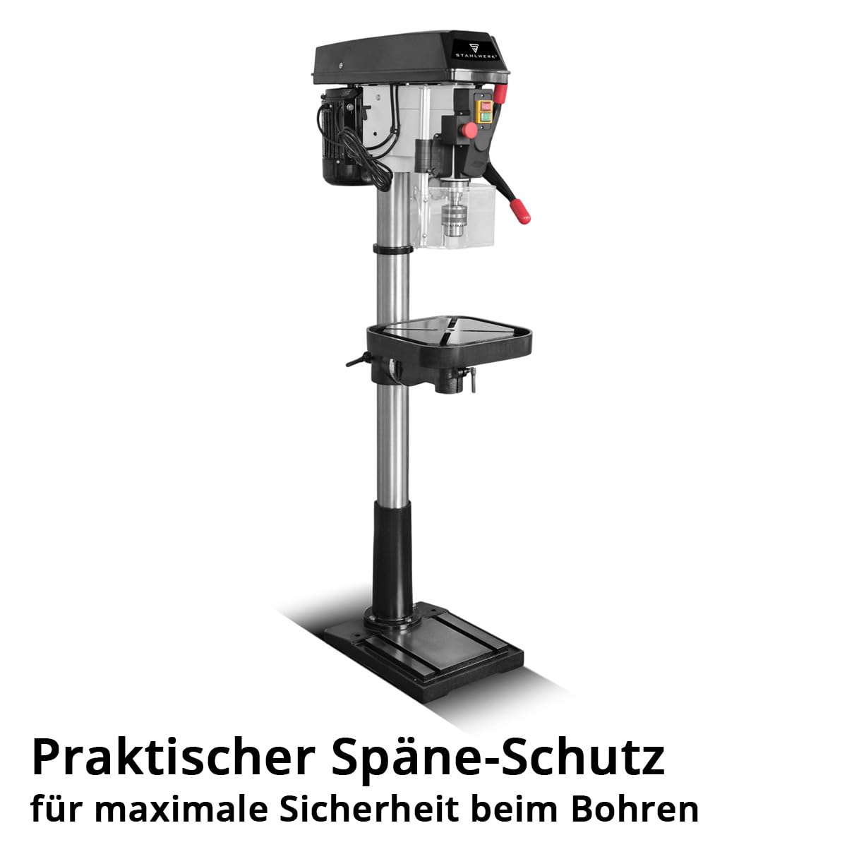 STAHLWERK Säulenbohrmaschine 1500 W – Bohrdurchmesser Ø 5-20 mm, 150-2.450 U/min, präzise Standbohrmaschine für Heimwerker und Metallbauer, robuster Bohrtisch und Metallfuß für stabilen Stand