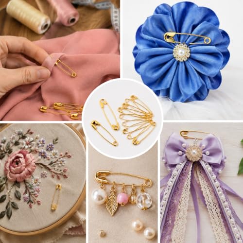 Image of Small Gold and Silver Plated Safety Pins for Saree Nappy, Lock pin for Blanket Sweater Perfect for Clothes Craft Sewing Pinning Hijab pin for Women and Girls (Mix, 24)