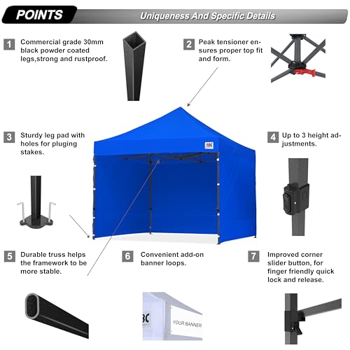 Image of ABCCANOPY Heavy Duty Easy Pop up Canopy Tent with Sidewalls 10x10, Royal Blue