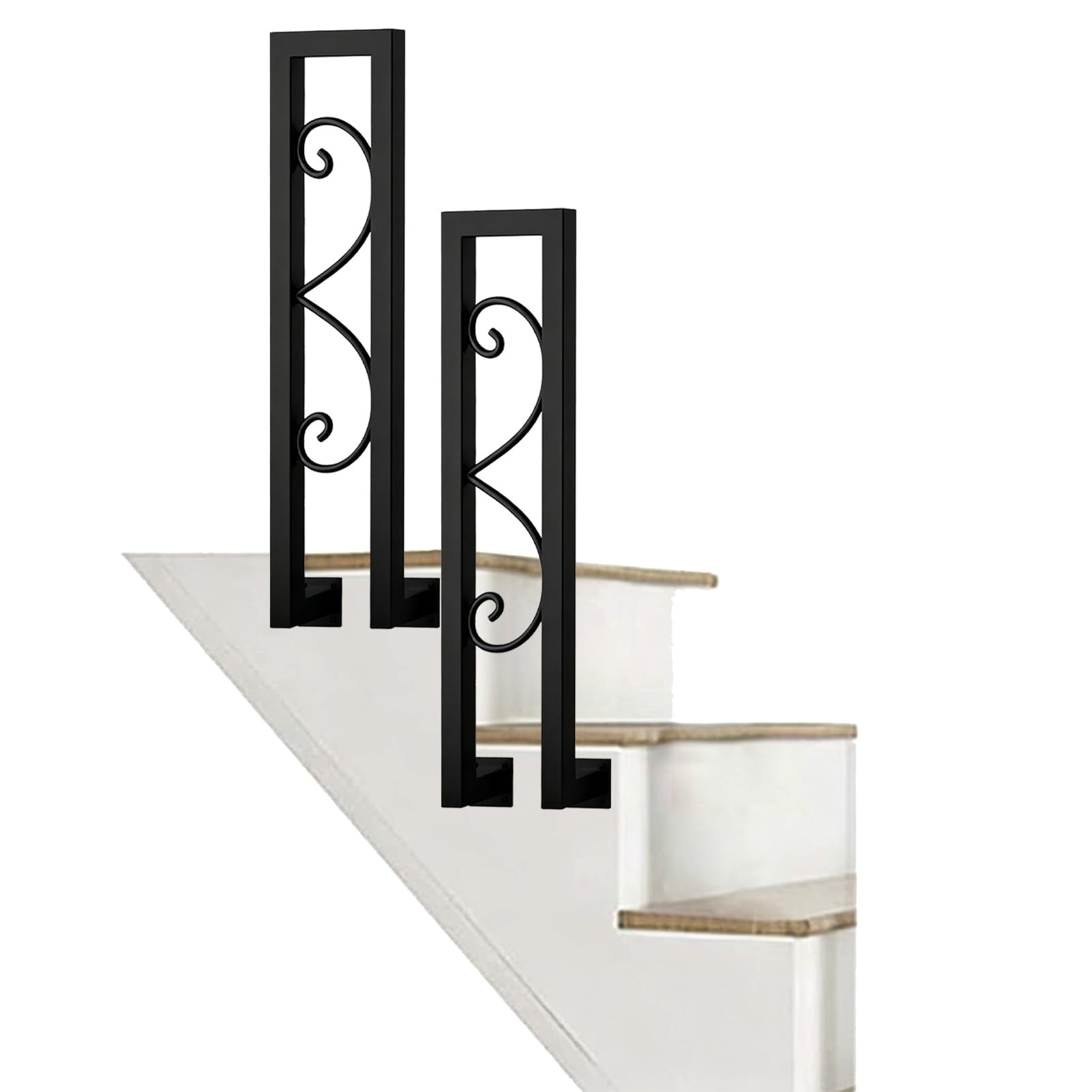Transitional Handrails for Outdoor Indoor Steps Side Wall, Black Metal Wrought Iron Non-Slip Guardrail, Square Tube - Villa Loft Corridor Porch(100cm/39in)