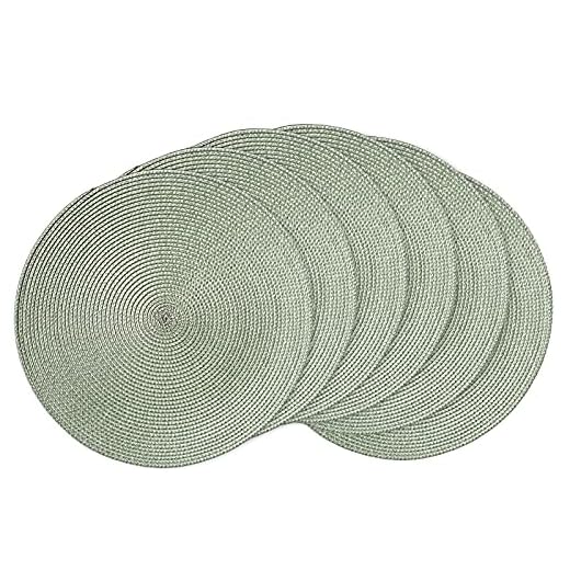 AHHFSMEI Round Braided Placemats 15 Inch Round Table Mats for Dining Tables Woven Heat Resistant Place mats Set of 6 (Fog Green)