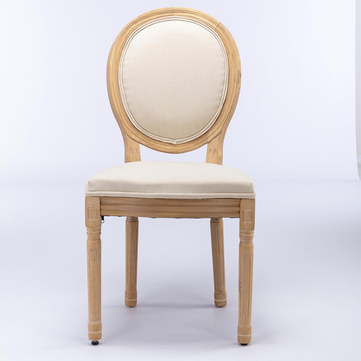 French-Style Accent Chair with Oval Back, Wood Frame, Upholstered Seat, Set of 2,Beige