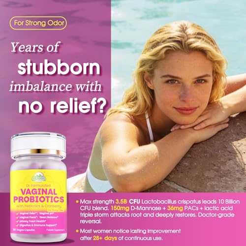 Image of Vaginal Probiotics for Women with Prebiotics & Cranberry - Dr. Formulated Feminine pH Balance Daily Supplement, Supports Vaginal Odor Control & Urinary Tract Health, 30 Servings