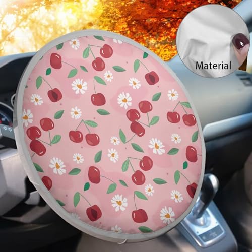 Image of Cherry Print Steering Wheel Cover Protector Block UV Rays Cool Anti Heat Automotive Steering Wheel Heat Shield Cover Car Interior Accessories for Car Truck SUV