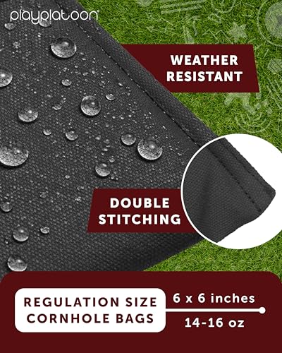 Image of Play Platoon Cornhole Bags Weather Resistant- Set of 8 Regulation Bean Bags for Tossing- Official Professional Size & Weight Corn Hole Bags Two Color All Weather Cornhole Beans Bag Set with Tote Bag