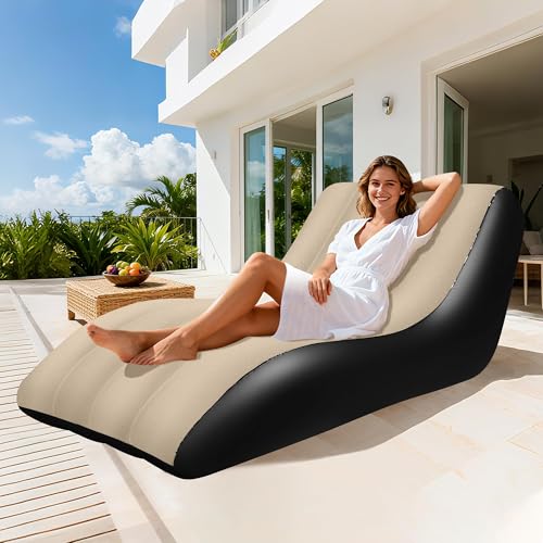 Zinueen Canapé gonflable, pour camping, fauteuil gonflable, avec housse en peluche, capacité de charge de 300 kg, pour l'intérieur et l'extérieur, marron