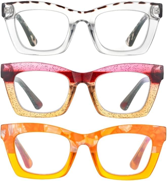 Image of 3 pack style Spring hinge Readers Blue Light Blocking Computer Square Reading Glasses for Women Men