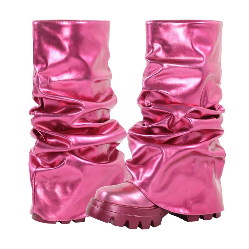 sexytag Women's Metallic Boots Slouchy Foldover Platform Round Toe Western... - Picture 19 of 61