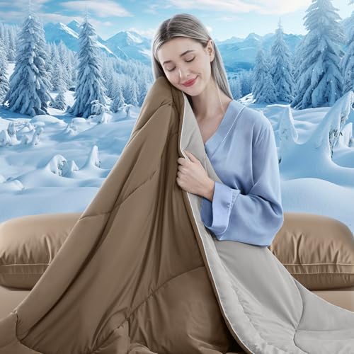 Image of Cooling Comforter Twin Size, Double-Sided Cooling Blanket for Hot Sleepers & Night Sweats, Arc-Chill Q-Max > 0.4 Breathable Ice Blanket, Lightweight Cold Comforter (68''x90'', Brown)