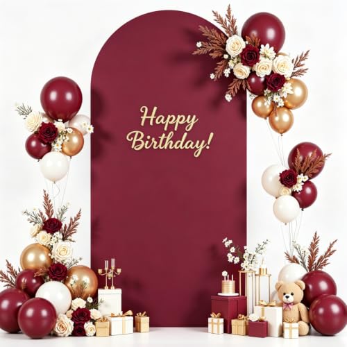 Image of Burgundy Arch Cover 6.6FT Spandex Fitted Wedding Arch Stand Covers Round Top Chiara Arch Covers Stretchy Backdrop Cover for Birthday Party Ceremony Banquet Decoration