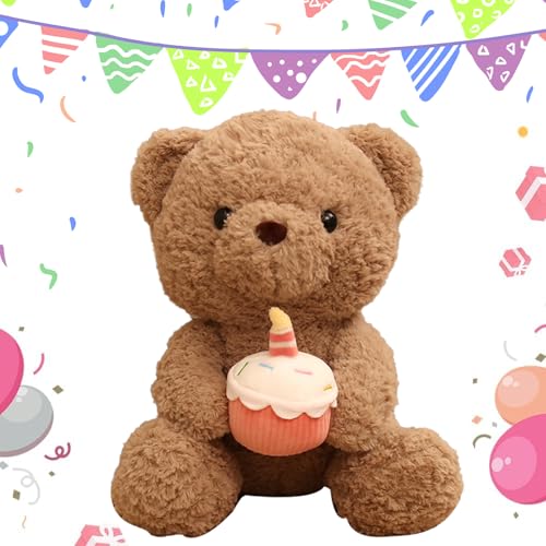 virkwuy Teddybär, Teddy Bear, Kuscheltier, 32cm Süßes Plüschtier mit Geburtstagskuchen, Geeignet für Geburtstage von Freunden, Zimmerdekoration und Andere Szenen Geeignet
