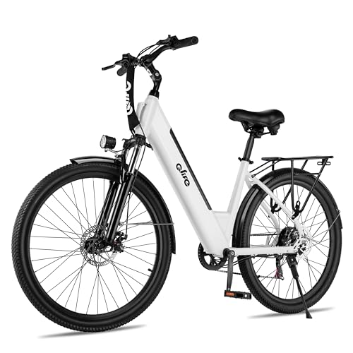 Qlife Cityone 26' Electric Bike for Adults, Peak 750W Step-Through Ebike, 40-Mile Range, Up to 22 MPH, Removable Battery, 7-Speed Commuter Electric Bike, City Comfort Ride, White/FR