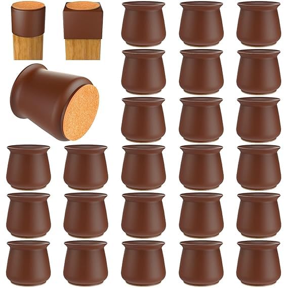 Blue Crane 24 Pcs Chair Leg Floor Protectors for Hardwood Floors Silicone Covers to Protect Wood Tile Floors Felt Bottom Furniture Leg Caps Non Slip Reduce Noise (Brown)