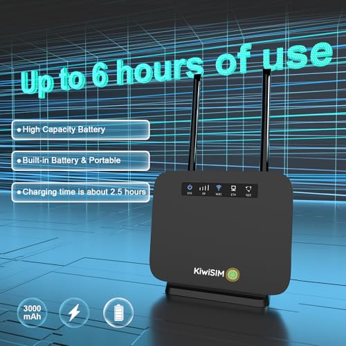 Image of KiwiSIM 4G LTE WiFi Router with 5GB Data Card, Portable Modem WiFi Router, 300Mbps WiFi, Supports Verizon, AT&T and T-Mobile, 3000mAh Battery, WiFi Mobile Hotspot Router for Home /Office /RV /Camping