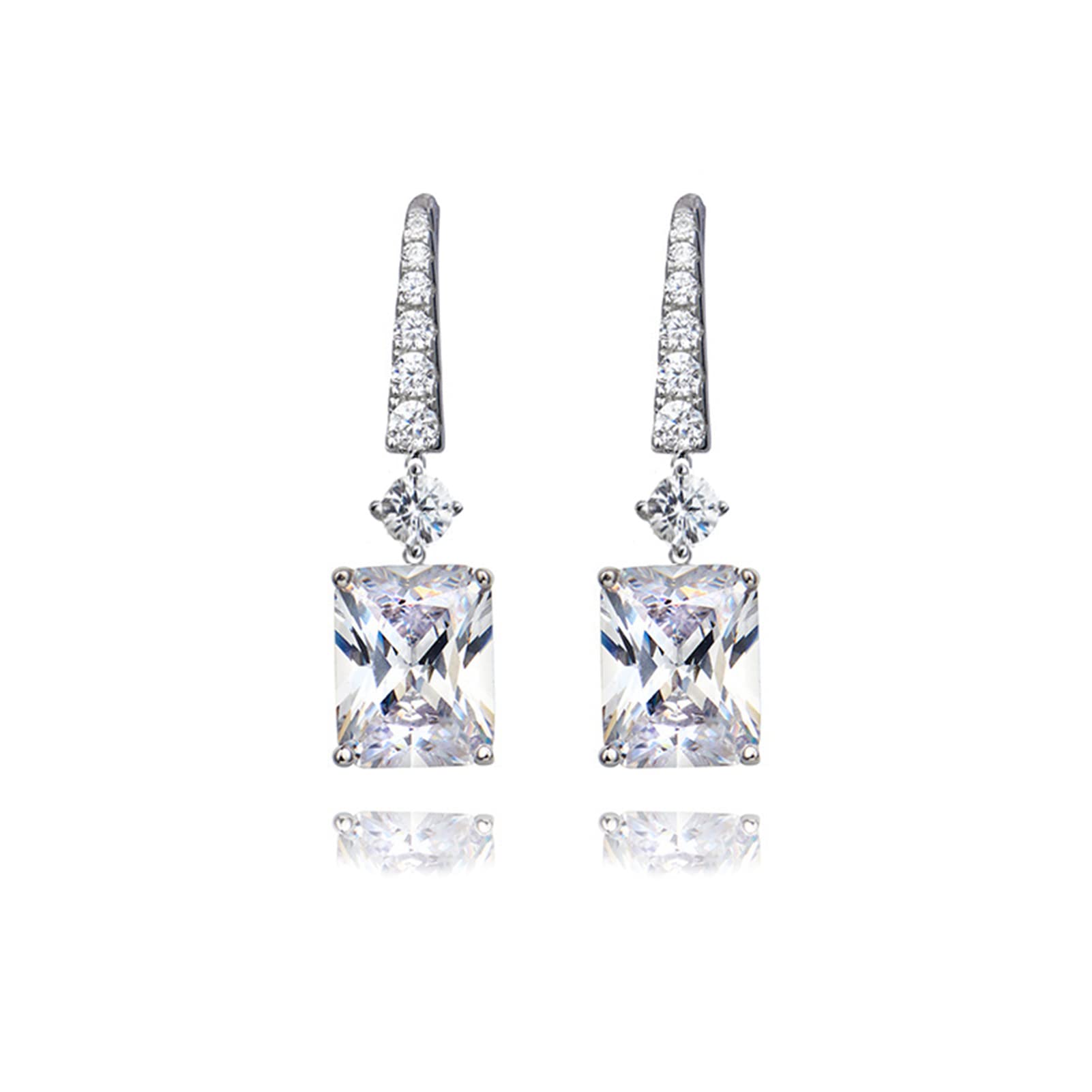 SNORSO Dangle Drop Earrings for Women, Hypoallergenic White Gold Plated Hook Earrings with Halo Cubic Zirconia, Wedding Bridal Bridemaid Birthday Gift