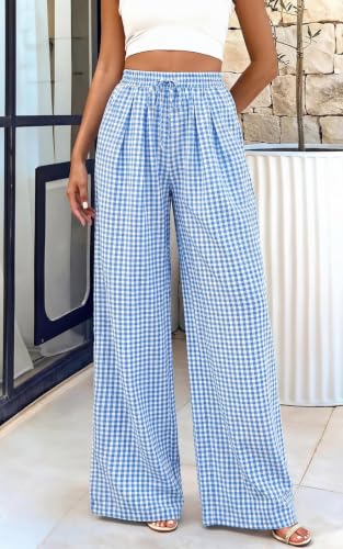 Image of PRETTYGARDEN Womens Pants Elastic Waist Floral Lightweight Palazzo Pants for Women Casual Lounge Wide Leg Pants Woman