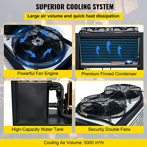 Mophorn Air-Cooled Chiller Industrial 5 Ton, 5Hp Panasonic Compressor, Finned Condenser Portable Conditioner, Micro-Computer Control & Built-In 53L Stainless Steel Water Tank For Plastic Electric #TOP3