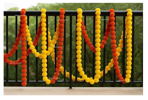 Image of SPHINX Artificial Fluffy Marigold Flower Garlands for Diwali,Pooja,Ganesh Chaturthi,Wedding,Festival, Housewarming,Mandir,Door,Wall,Home Decor,Trousseau,Gift Wrap (3 Yellow + 3 Orange. 6 Pieces)