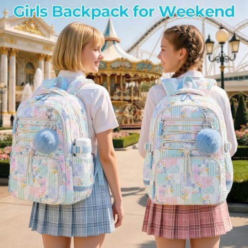 WOBAGMEN Backpack for Women,Cute Quilted Backpack with Multi-Pocket, Lightweight Anti Theft Bookbag Fits 15.6" Laptop (Colorful Patchwork, M) - 3