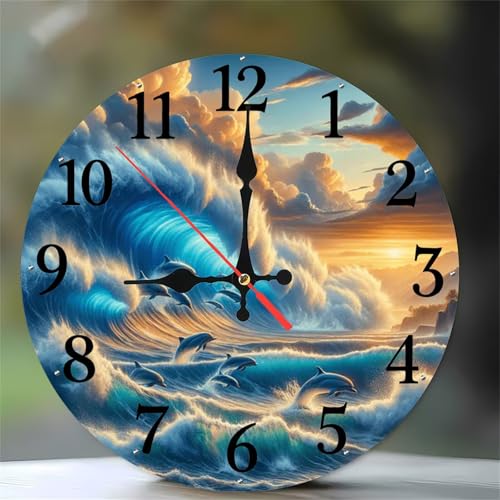 Horloge Murale Vagues Déchaînées 30cm Moderne Pendule Silencieuse