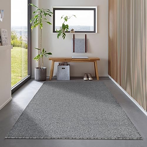 Carpetsale24 Dichtere Kurzflor Teppich Wohnzimmer 250x350 (240x340 cm) Grau Modern - Teppich...