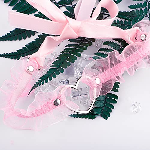 Eigso Velvet Gothic Garter for Women Heart Leg Ring with Rivets Elastic Lace Bracelets Choker Set2