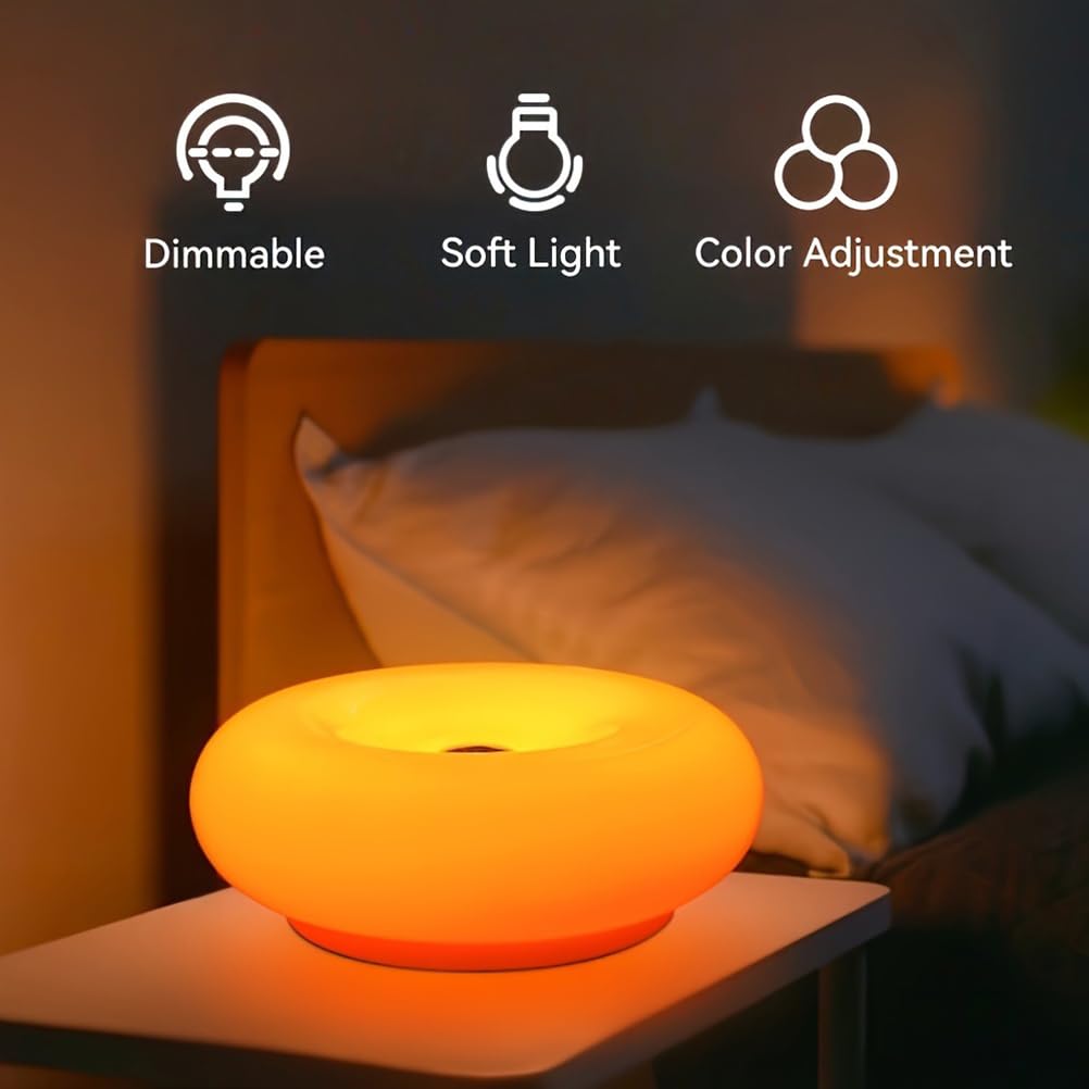 AoLa Lampa Donut Pomarańczowa lampa stołowa LED Donut z kablem i wtyczką Lampa stołowa z regulacją jasności Touch Control Okrągła nowoczesna lampa nocna Dekoracja pokoju dziecięcego Oświetlenie