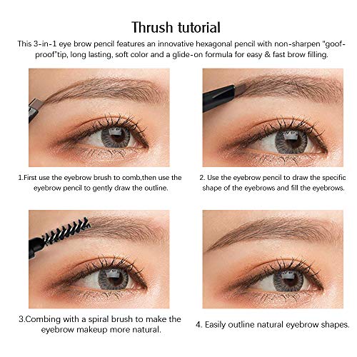 Ownest 2 Packs 3-in-1 Eyebrow Pencil Set,Includes Powder & Brush,Waterproof Sweat-Proof Long Lasting Automatic Rotating Eyebrow Pen Creates Natural Makeup-01 Black
