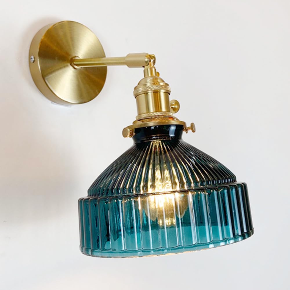 Applique da Parete Vintage in Oro con Interruttore, Lampada da Parete con Paralume in Vetro, Lampada da Bagno in Ottone, Lampada da Parete per Interni, per Soggiorno, Camera da Letto, Comodino, g