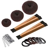 Hair Bun Shaper Set, 3 Pcs Donut Bun Maker + 2 Pcs Foam French Twist Hairstyle Clip DIY Doughnuts + 1 Bag Hair Pin (Brown)