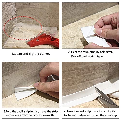 Image of Marble Pattern Caulk Strip Tape for Bathroom Kitchen Sink, Self-Adhesive Waterproof Sealing, 2-Pack