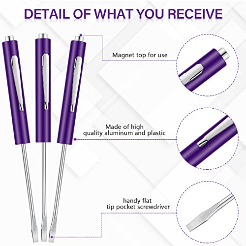 Image of Honoson 10 Pieces Pocket Screwdriver Mini Tops and Pocket Clips Magnetic Slotted Small Screw Driver with a Single Blade Head for Mechanical, Electrician(Purple)