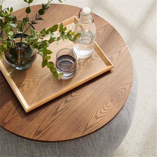 Modway EEI-6688-HEW Perla 26 Inch Round Storage Ottoman With Tray Lid In Heathered Weave Wheat -Heathered Fabric Ottoman - Versatile Footrest - Woven Coffee Table thumb #1