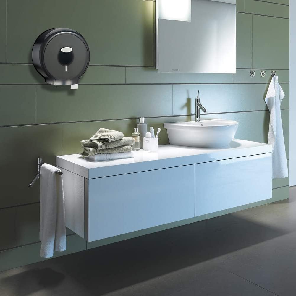 Distributeur de Papier Toilette Jumbo Distributeur de Papier Toilette Jumbo à Rouleau Unique Support Mural étanche Distributeur de Papier Toilette élégant sans Perforation pour Salle de Bain (Noir