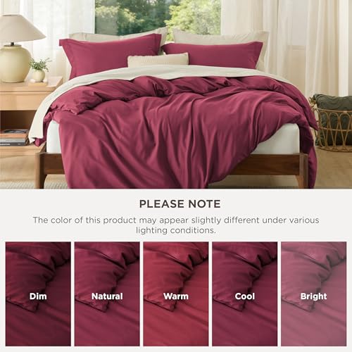 Image of Bedsure Duvet Cover Full Size - Soft Double Brushed Bedding Set for Kids & Adults, Zipper Closure, 3 Pieces, Includes 1 Duvet Cover (80 inchx90 inch) & 2 Pillow Shams, NO Comforter, Dark Red