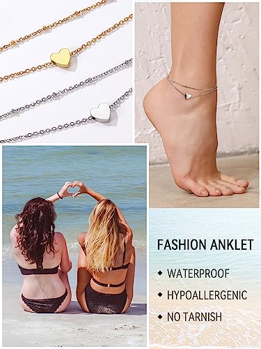Image of FaithHeart Waterproof Ankle Bracelets for Women, 1 /2 /3Pcs Non Tarnish Stainless Steel Layered Anklet Set Paperclip Figaro Cuban Link Chain Dainty Summer Beach Jewelry Gift Adjustable Size