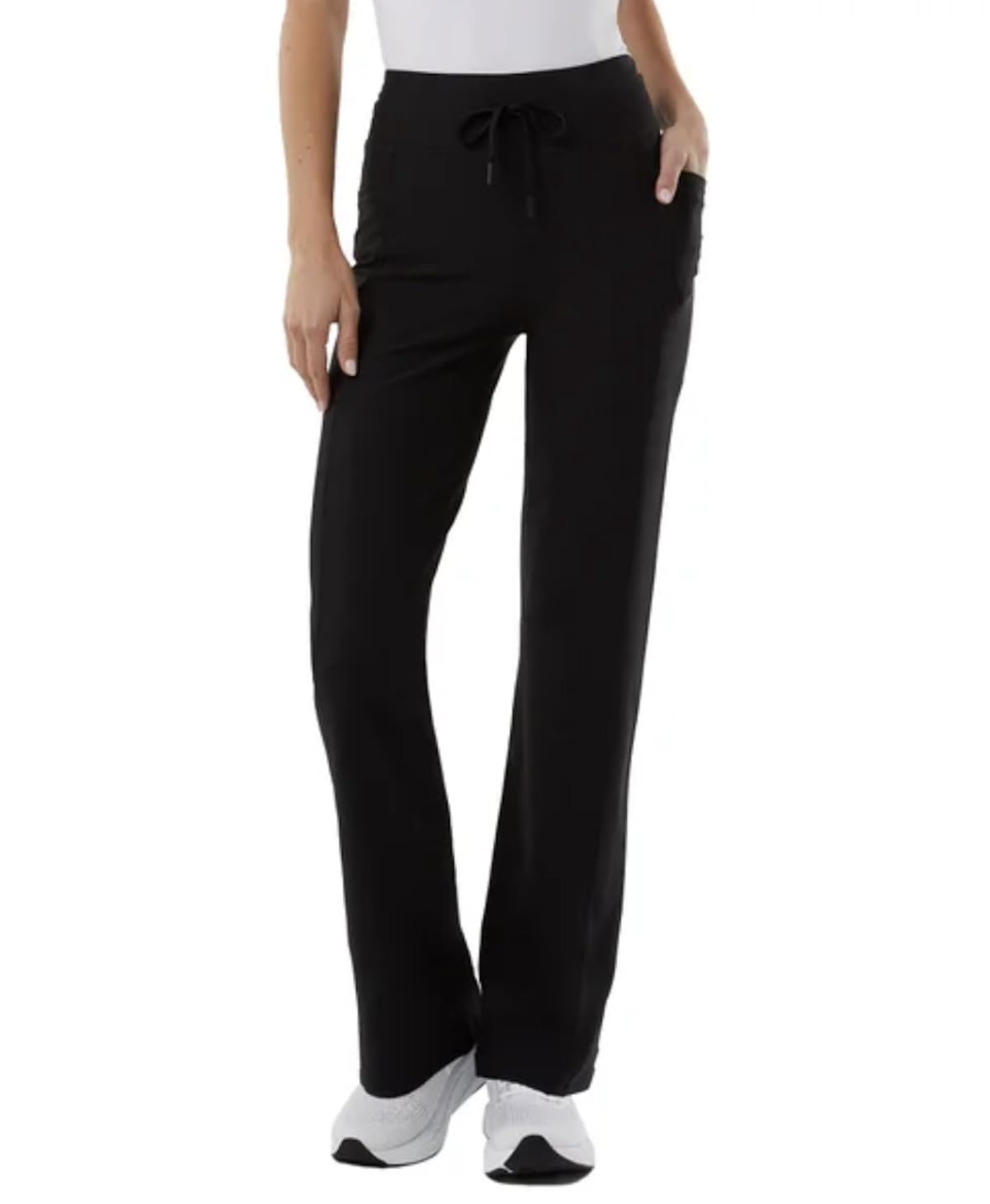 32 Degrees Women's Black Cool High Rise Ribbed Active Yoga Semi-Flare Pant, M
