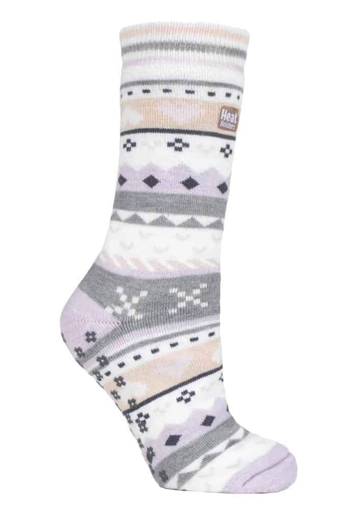 Heat Holders Women's Lilac / Grey (Soul) - Soul Warming Thick Cosy Fairisle Nordic Winter Non Slip Thermal Slipper Socks With Grippers (4-8 Uk, Lilac/Grey (Soul))