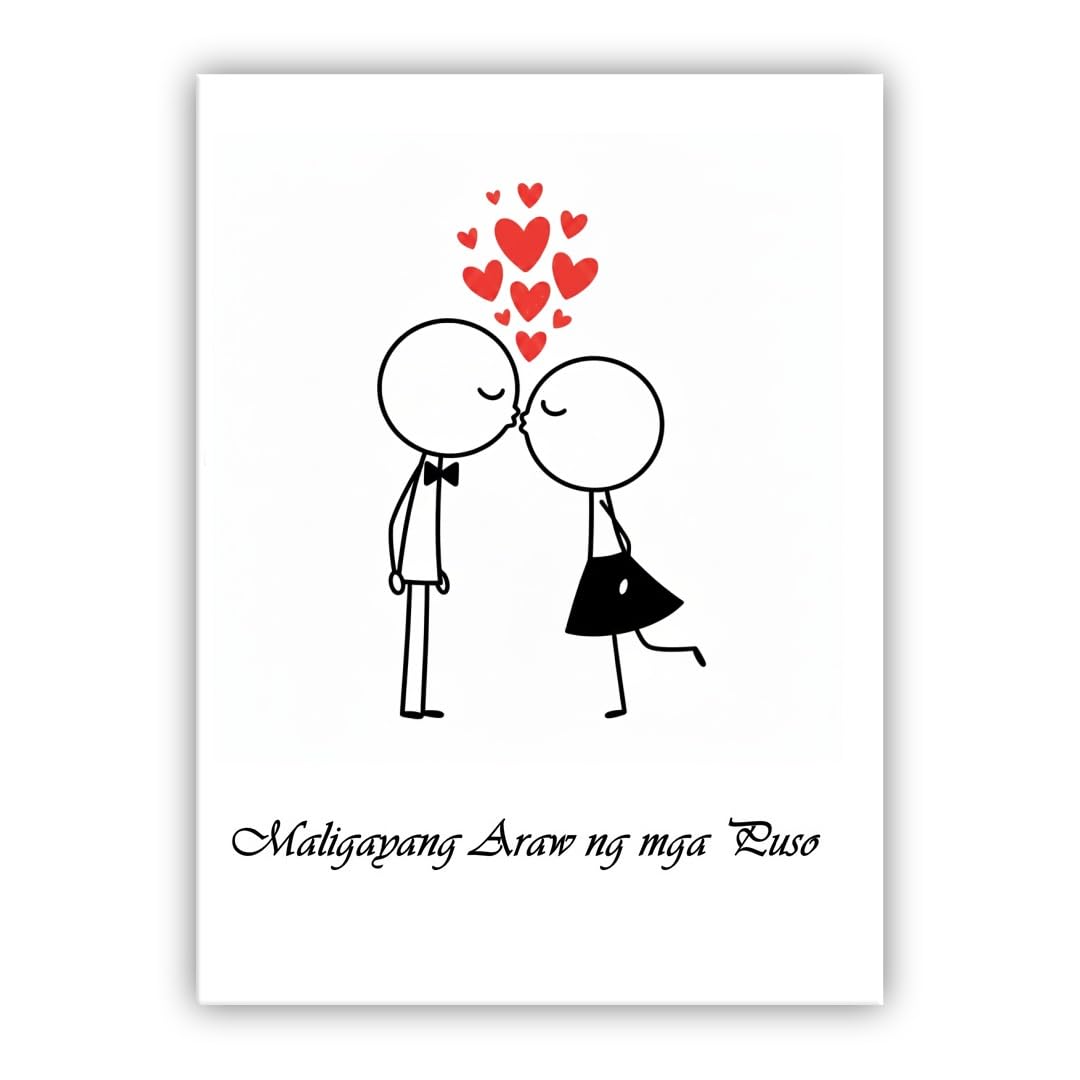 Multilingual Valentine’s Day Card – Cute Couple – Romantic Valentines Greeting Card for Husband, Wife, Boyfriend, Girlfriend (• Filipino: Maligayang Araw ng mga Puso) — image 1