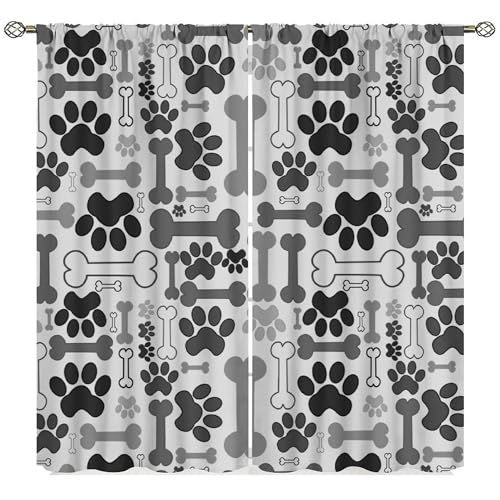 Yearn Jear Dog Paw & Bones Curtains, Grey, 42x45, 2 Panels