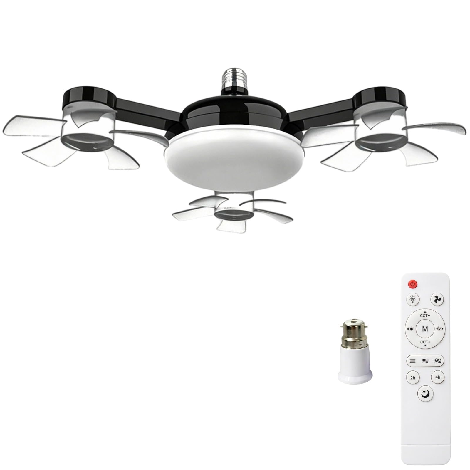 Drone Shaped Fan with Lights and Remote, 3 Heads Socket Ceiling Fan (Black)
