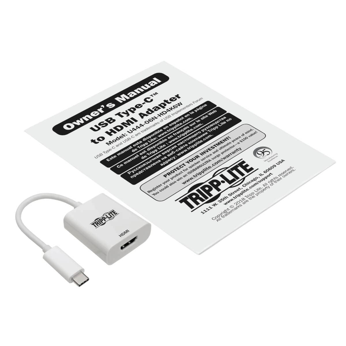 Eaton Adattatore da USB-C a HDMI (M/F) - 4K 60 Hz, HDCP 2.2, bianco
