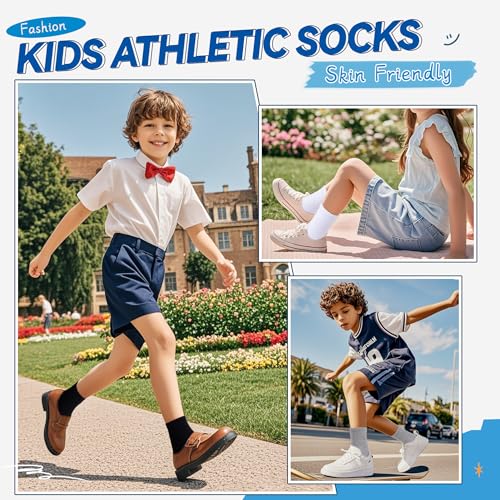 Image of Eyean Kids Athletic Crew Socks Boys Girls Cotton School Uniform Casual Basic Socks 6 Pairs