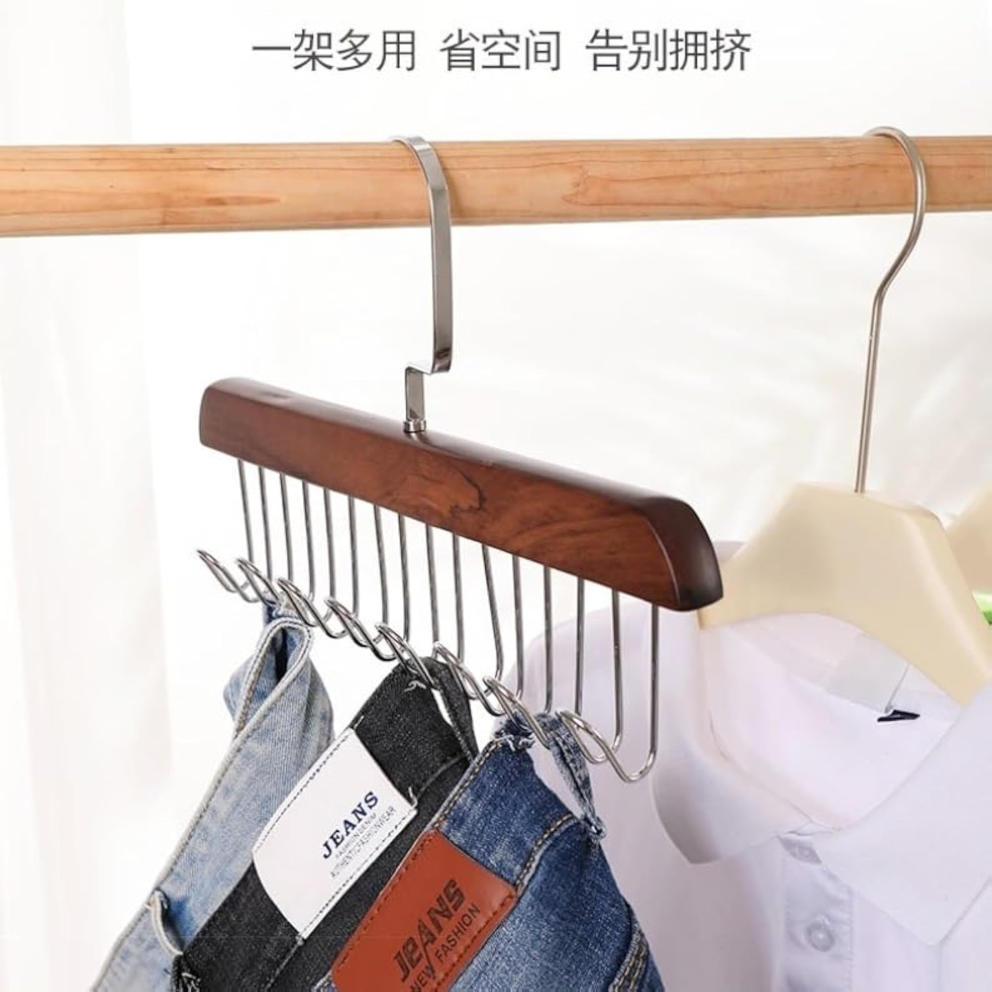 8 Hook Wooden Hangers for Closet Organization
