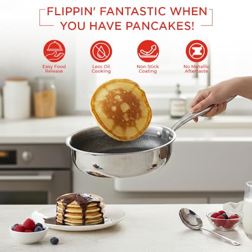 Image of Vinod SAS Pro Platinum Triply Hybrid Non Stick Saute Pan with Lid, (20cm) | Durable Stick Free Cooking Surface | for Curry, Stir Fry, Deep Fry, Sauteing & Roasting | Induction & Gas Compatible